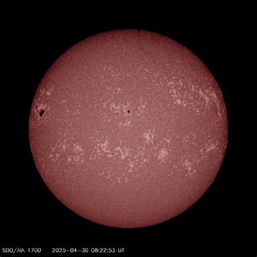 Sunspot region 4079 (seen on the left side of the Sun) continues to grow, now able to encompass Earth 7 times over. The magnetic structure of this region is also becoming slightly more favorable for solar flares with forecasts calling for a 1:20 chance of a powerful x-class flare today. These are the big ones that can sometime trigger northern lights displays. As this sunspot region turns to face Earth more directly, any future flares garner more and more interest. This sunspot cluster is so big