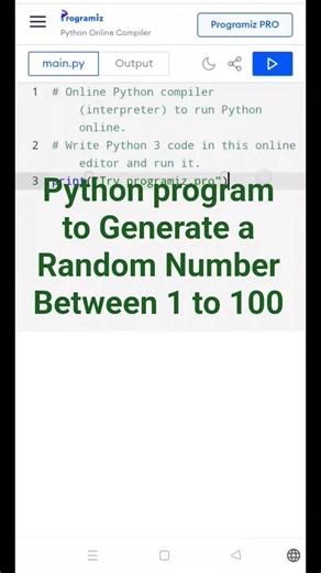 python program to generate a random number between 1 to 100 #pythonprogramming #randoms #python