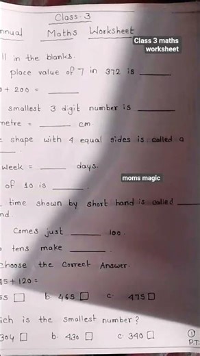 class 3 maths worksheet