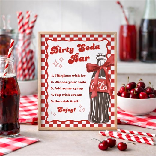 Dirty Soda Bar Sign, She's Ready to Pop Baby Shower, Retro Cola Party Decor, Printable Signature Drink Signage, Red & White Template - Etsy