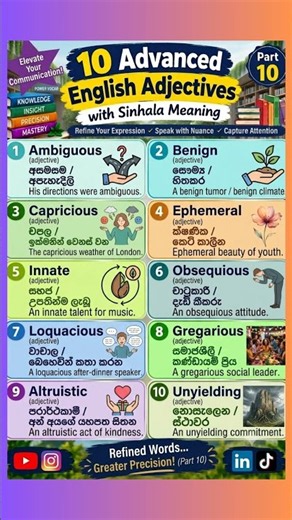 Do You Know These 10 English Words? 🇬🇧 | Sinhala Meaning & Examples
