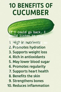 Cucumbers offer numerous health benefits due to their high water content, nutrients, and antioxidants. They can aid in hydration, digestion, and bone health, while also potentially benefiting skin health and reducing inflammation. #CucumberBenefits #healthyliving #everyonefollowers #EatHealthy #naturalremedies #HealthTips #SuperfoodPower #eatclean #superfoodpower #reelsfb #reelsfacebook | Prettyqueen