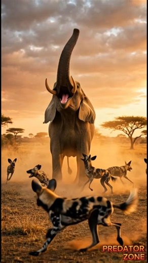 Ketika Kawanan Wilddog Menantang Gajah Raksasa #animals #shorts