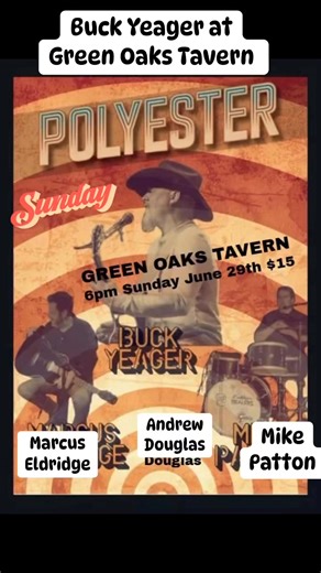 Don’t miss Buck Yeager, Marcus Eldridge, Andrew Douglas and Mike Patton for an early Sunday evening show at Green Oaks Tavern 💚 #livemusic #livemusicisbetter #livemusicvenue #singersongwriter #guitarplayer | Green Oaks Tavern