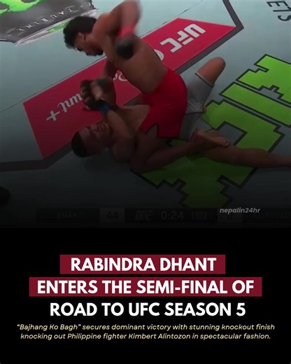 Nepali MMA fighter Rabindra Dhant, popularly known as “Bajhang Ko Bagh,” delivered a powerful performance by knocking out Philippine fighter Kimbert Alintozon in spectacular fashion. Dhant’s aggressive striking and fearless energy inside the cage impressed fight fans as he secured a memorable victory. The win is already gaining attention among Nepali MMA supporters and combat sports fans online. Another proud moment for Nepali MMA on the international stage. #RabindraDhant #MMA #Nepal #FightNigh