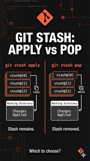 Git stash apply vs Pop #git #github #gitstash #coding #javascript