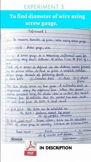 Experiment 5 : Measure diameter of a wire using screw gauge || Class 11th #physics #practicalfile