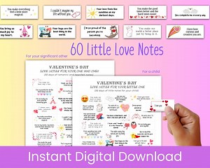 60 Little Love Notes | Valentine's Day | Lunchbox Notes | Romantic Notes | Printable Love Notes | Love Notes for Him | Love Notes for Kids - Etsy