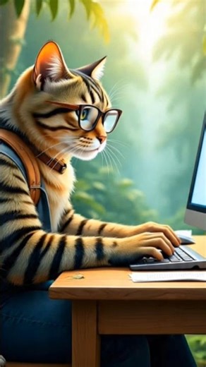 The cat is sit at the top and looking a beautiful view