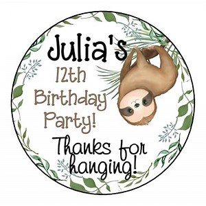 Personalized Sloth Party Stickers Labels Set of 24 Printed