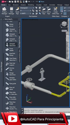 Aprende a insertar soportes 3D rápidamente en AutoCAD Plant 3D #a3dfgs #AutoCAD #viralpost #viralchallenge #short | Diseño De Tubería 3D