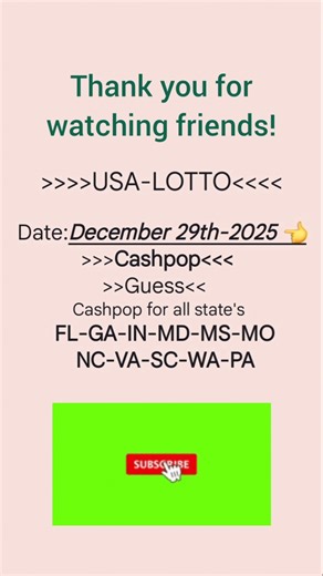 Cashpop Lottery Guess numbers for Dec 29th-2025 #cashpop #pick4 #pick5 #pick3 #shorts
