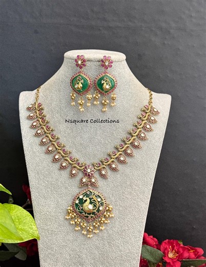 Victorian Kemp Kundan Necklace - Mehendi Finish Heritage Jewelry - Etsy