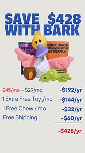 Get a whole year of free toys for your dog! Claim our best upgrade yet when you join the pack, and start wagging for original toys and healthy treats tailored to your pup. Plus exciting new themes every month! | BarkBox