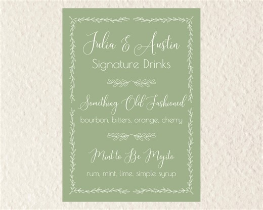 Boho Wedding Bar Menu | Customizable Signature Drinks Printable (digital Download) - Etsy
