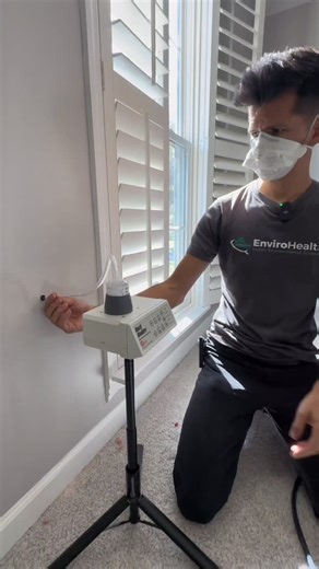 Brantley May on Instagram: "Wall cavity sampling for mold can be done in various ways. This is one method that is fairly popular amongst mold assessors and other indoor environmental professionals. The cassette sucks air in and traps airborne particulate on a sticky microscopic slide, which is then sent to a lab to be analyzed under a microscope. The talented technicians at the lab will identify the genus of each mold spore they see and count them up to give you a quantitative number. #moldinspe