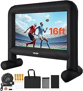VEVOR 16FT Inflatable Movie Screen Outdoor, Inflatable Projector Screen with Portable Storage Bag, 16:9 Easy Set Up Movie Projection for Outdoor Backyard, Home Theater, Theme Party