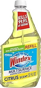 Windex Refill Multipurpose Cleaner Disinfectant Spray, Bottle Made from 100% Recycled Plastic, Surface Cleaning Spray, Citrus Fresh Scent, 32 Fl Oz