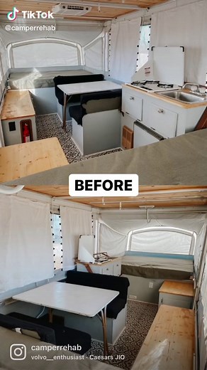 2005 Fleetwood Pop up Reno before and after! #popupcamper #popupcamperrenovation #popupcampermakeover #popupcamperremodel #camperflip #drabtofab #rvflipper #diyrenovation #budgetrenovation #budgetremodel #renovatedcamper #camperrenovation #camperrenovations #rvrenovations #rvrenovation