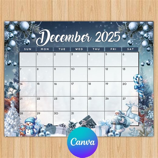 EDITABLE December 2025 Christmas Theme Calendar With Snowman, Christmas Tree, Kids, Home School, Classroom Work Office Monthly Dated Planner - Etsy