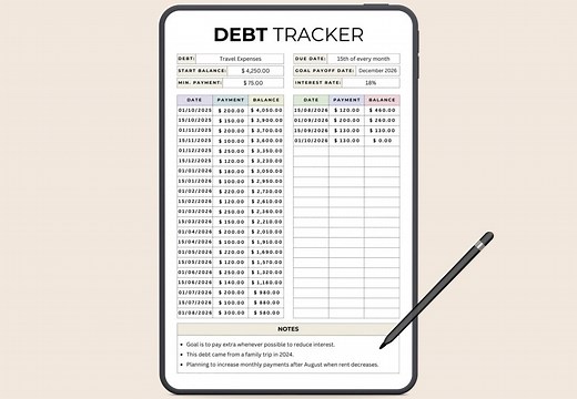 Digital Debt Tracker Printable PDF | Auto-calculating Debt Payoff Log | Editable Monthly Payment Planner for Budgeting, Finance & Bills - Etsy