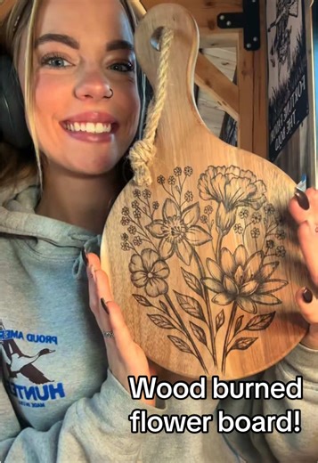 Wood Burned Flower Board Art