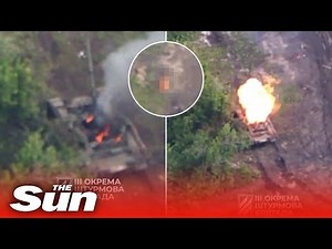 Russian tank operator set on fire with direct Ukrainian artillery strike on tank