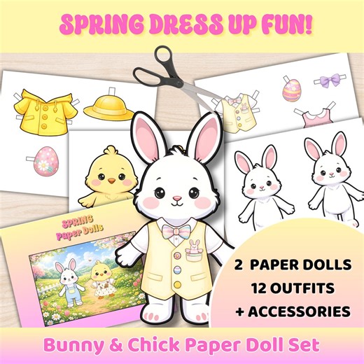 Spring Easter Paper Dolls Printable – Bunny & Chick Dress up Set – Kids Cut and Play Activity – Instant Download PDF - Etsy