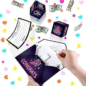 gisgfim Exploding Birthday Box Surprise Gift Box with Confetti Happy Birthday Exploding Birthday Greeting Cards, Pop Up Explosion Box Prank Neon Surprise Box Glitter for Women Men Kids Party Time