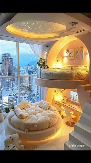 🌌🐻 Cloud Bubble Loft Tour: Circular Beds, City Skies & Soft Glow #CloudLoft