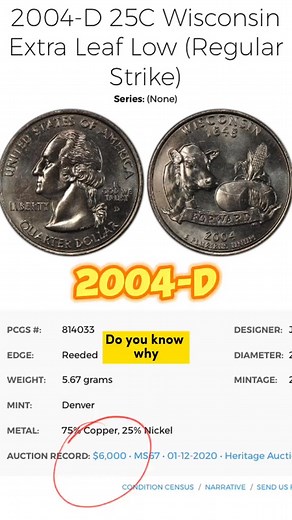 2004-D Quarter？Wisconsin Extra Leaf Low？50 State Quarters Program？ #coin #coincollecting #coinhunter #quart | New Tv Show