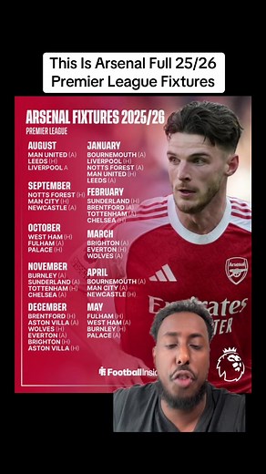 Arsenal Full 2025-26 Premier League Fixture List
