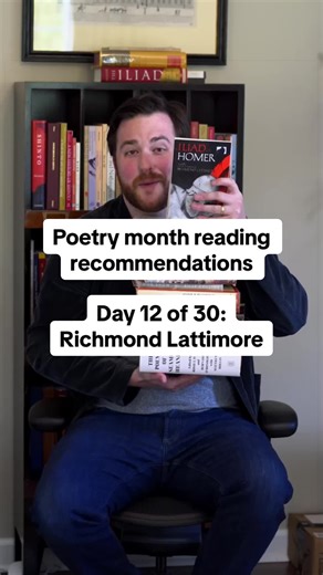 Reading recommendations for National Poetry Month, Day 12 of 30: Richmond Lattimore Every day this month, the International Poetry Forum will be sharing works of poetry by our alumni, including greats like Seamus Heaney, Mary Oliver, Derek Walcott, and Jorge Luis Borges. Follow along to see how many books our director can hold on his head. #books #bookrecommendations #booktok #poetrytok #nationalpoetrymonth