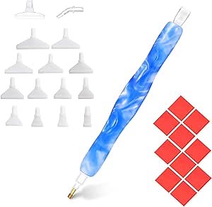 Praise V Do Diamond Painting Art Drill Dot Pen Stylus Kit, Gem Rhinestone Picker Tool,5D Diamond Art Pen Placers Tips and 10Wax, Nail Art Embroidery Decoration Blue