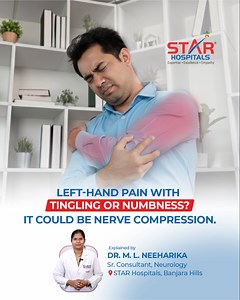 Left-hand pain can be confusing; is it coming from the heart or from the nerves? Dr Neeharika M. L. Sr. Consultant, Neurology Specialist, at STAR Hospitals, Banjara Hills, explains how simple clues can guide you to the right specialist. If your pain worsens when you turn your neck, sneeze, or cough and comes with tingling or numbness, it often points to a nerve compression in the neck. This is called root pain, and a neurologist can help diagnose it. But pain in the lower part of the left arm, e