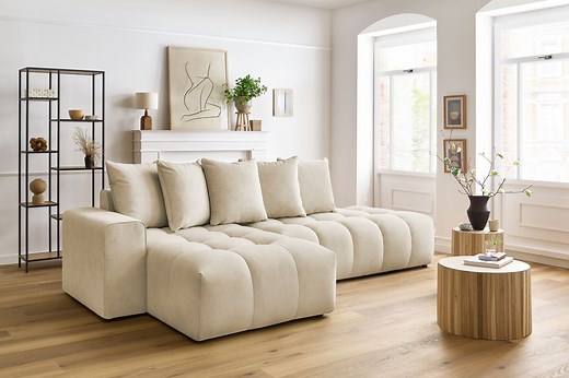 Canapé d'angle fixe MONT-BLANC velours | BOBOCHIC®