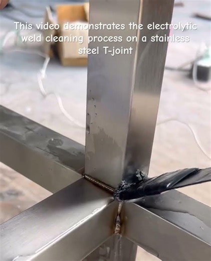the electrolytic weld cleaning process on a stainless steel T-joint #Welding #StainlessSteel #short