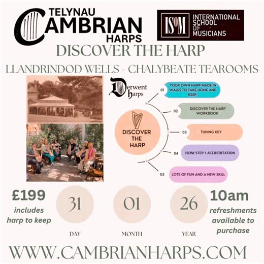 Have you ever wanted to #learnharp ? Thought it was too expense ? Too difficult? Now you can !! Our course includes a #freeharp #madeinwales to take home and keep and 3 hours of tuition ! www.cambrianharps.com | Cambrian Harps and Harp School