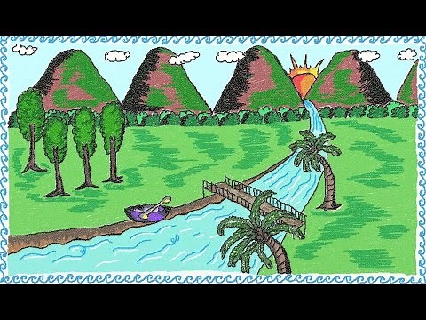 Drawing a simple river side | How to draw a river side | Drawing for kids