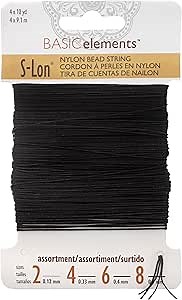 The Beadsmith S-Lon Nylon Beading Thread – 4-Size Assortment Card (0.12 mm, 0.3 mm, 0.4 mm, 0.5 mm), Black Color, 10 Yards (9.1 m) Each, Strong & Flexible Stringing Cord