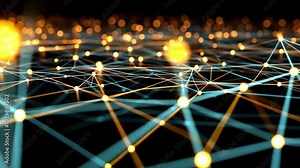 A visualization of electricity flow within a network grid, showcasing glowing lines that connect different nodes and hubs across a dark background
