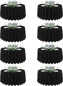 sancua 90 Inch Round Tablecloth Black, 8 Pack - Circle Polyester Fabric Table Cloth for Wedding Party Reception Banquet Birthday, Washable Formal Table Cover (Fit 30-72 Inch Tables)