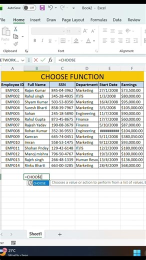 Excel CHOOSE Function 😱 | 1 Formula Se Multiple Column Data Nikale | Excel Trick in Hindi