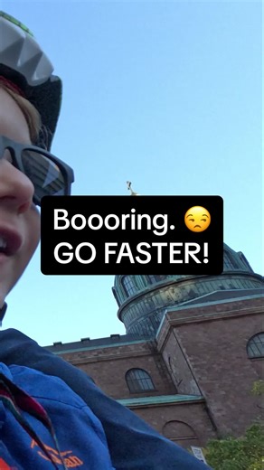 What do you mean, “not too fast”? We are literally winning, and you want to slow us down? 🤨 Step on it, or pump those legs, or whatever you call it. #bikeride #winning #kidhumor #needforspeed