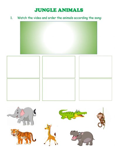 Jungle Animals online pdf worksheet for KG