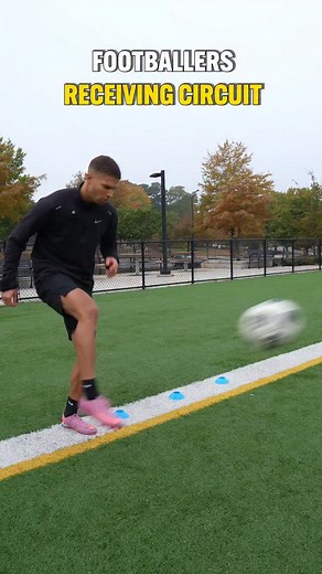 Footballers receiving circuit Two sets of 20 of each exercise Can be used for warm up or to help develop your first touch and your ability to receive the ball out of the air. #soccer #training #football #footy | Joe Efford Elite Training