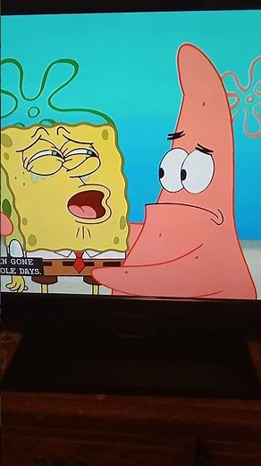 Squidward laugh at SpongeBob and Patrick crying.