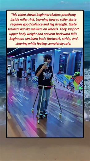 Beginner Skaters Use Helpful Training Frames At The Roller Rink