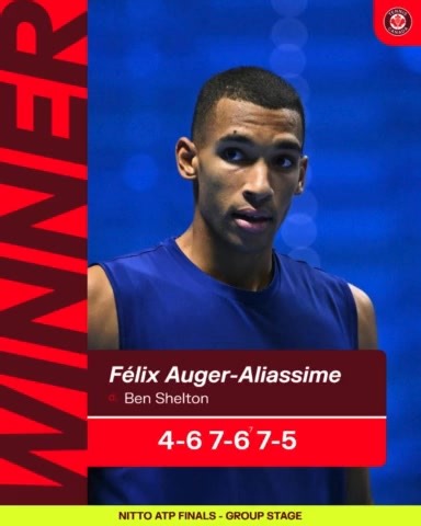 DOWN BUT NEVER OUT 💪 After dropping the first set, Félix Auger-Aliassime 🇨🇦 stormed back to defeat Ben Shelton 🇺🇸 and earn his first win at the ATP Finals in Turin 😍 Next up: Alexander Zverev 🇩🇪 // NE JAMAIS BAISSER LES BRAS 💪 Après avoir perdu la première manche, Félix Auger-Aliassime 🇨🇦 a renversé la vapeur pour vaincre Ben Shelton 🇺🇸 et obtenir sa première victoire aux Finales 2025 de l’ATP à Turin 😍 Prochain rival : Alexander Zverev 🇩🇪 | Tennis Canada