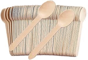 100 Pack Bamboo Spoons Disposable - 6.3 Inch Wooden Spoons Bulk for Parties, Weddings & Camping - Heavy Duty Coffee Spoons & Wooden Spoons for Eating (Eco Conscious Alternative) of TANGTEA